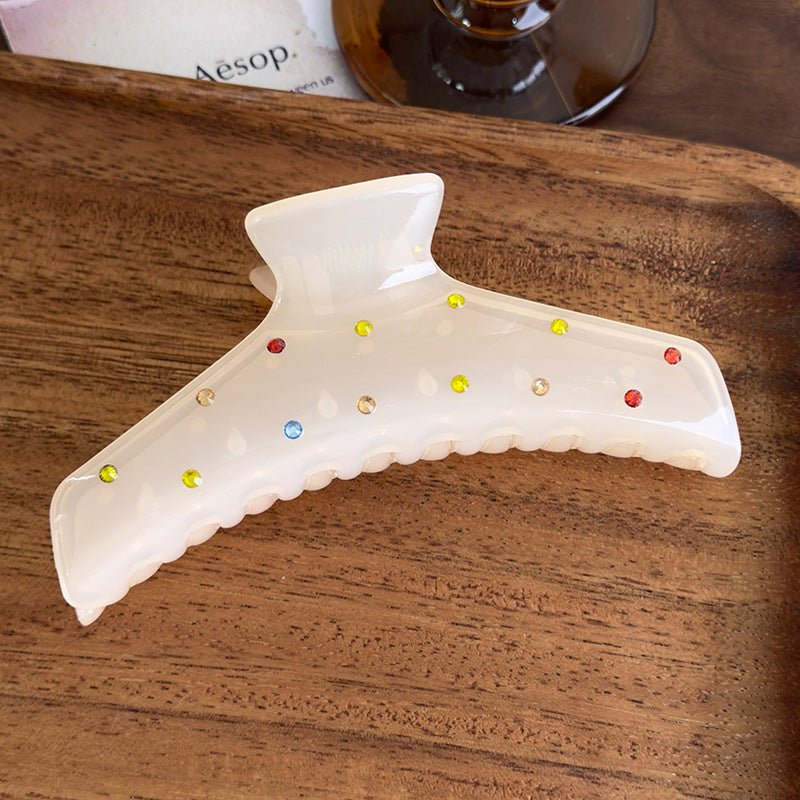 E廠-韓版髮飾頭飾氣質甜美清透感鑲鑽壓克力抓夾髮抓春夏彩色樹脂抓夾「27015」25.05-5