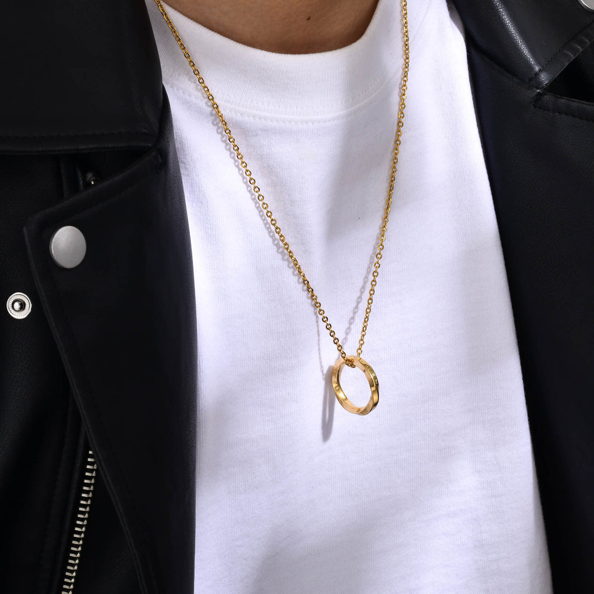 G廠-歐美飾品 不鏽鋼維京盧恩符莫比烏斯吊墜鋼色男項鍊 配飾「PN-1708」25.04-3