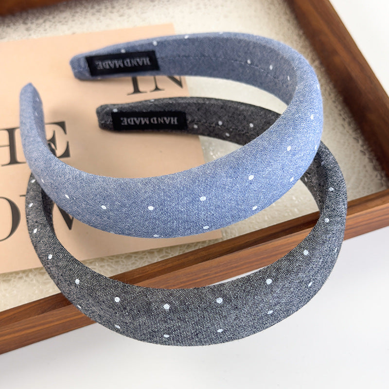 E廠-滿鑽牛仔布藝高顱頂髮箍女2025新款寬邊夏日頭箍髮卡外出百搭頭飾「26880」25.05-1