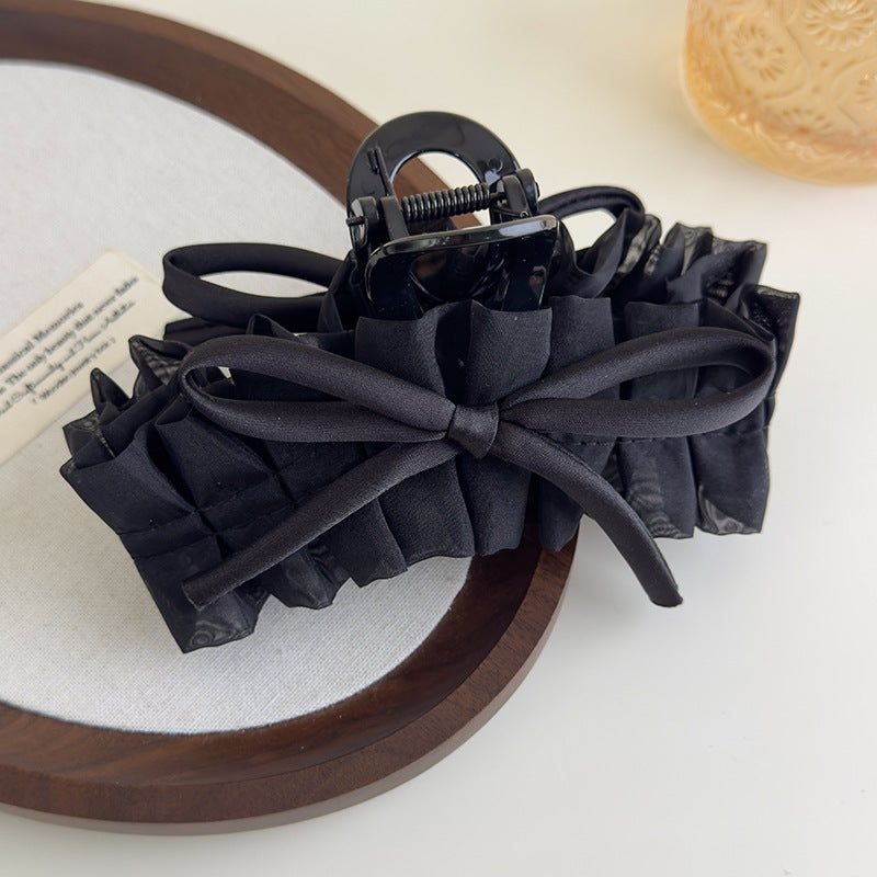 E廠-韓系復古法式褶皺裙擺蝴蝶結髮抓甜美小眾高級氛圍感抓夾髮飾頭飾「27116」25.06-4