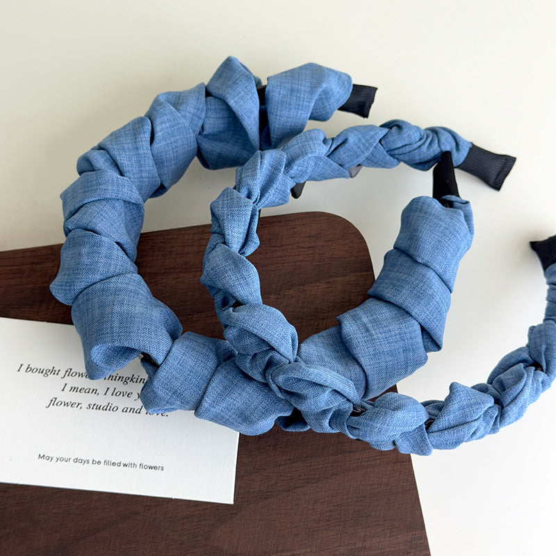 E廠-正反兩戴牛仔藍波浪帶齒高顱頂髮箍壓髮洗臉頭箍防滑碎髮整理神器「27107」25.06-4