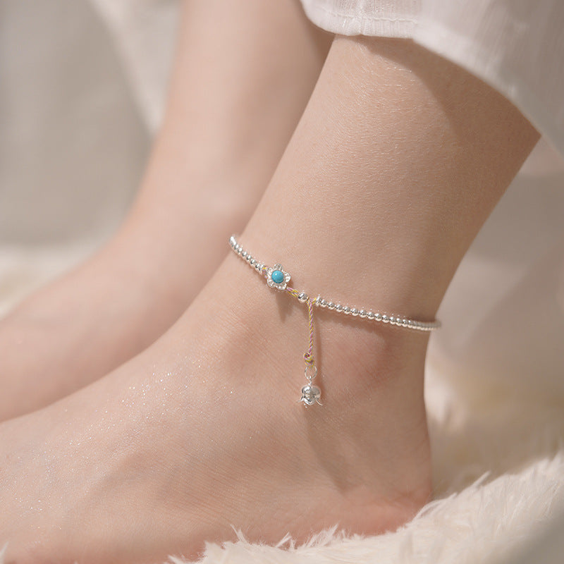 D廠-S925純銀淡雅藍色花鈴蘭花手鍊腳鍊套裝氣質文藝溫柔飾品「YC5512SL」25.05-1