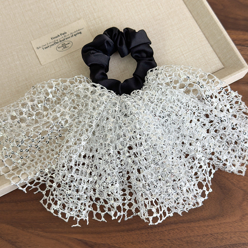 E廠-韓版森系亮片超仙大腸髮圈2025新款法式鏤空裙擺芭蕾風甜美髮飾女「27056」25.06-2