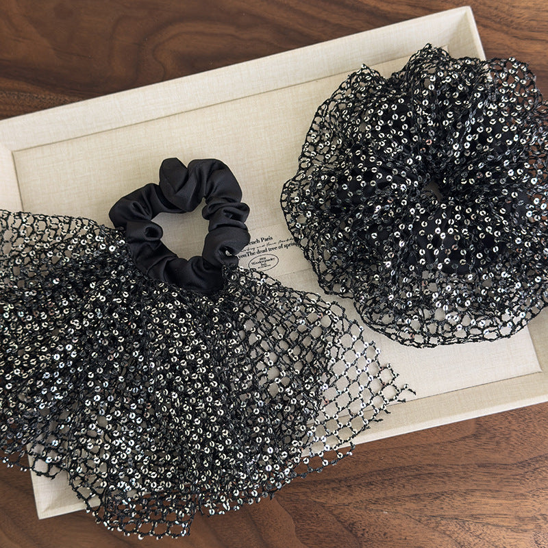 E廠-韓版森系亮片超仙大腸髮圈2025新款法式鏤空裙擺芭蕾風甜美髮飾女「27056」25.06-2