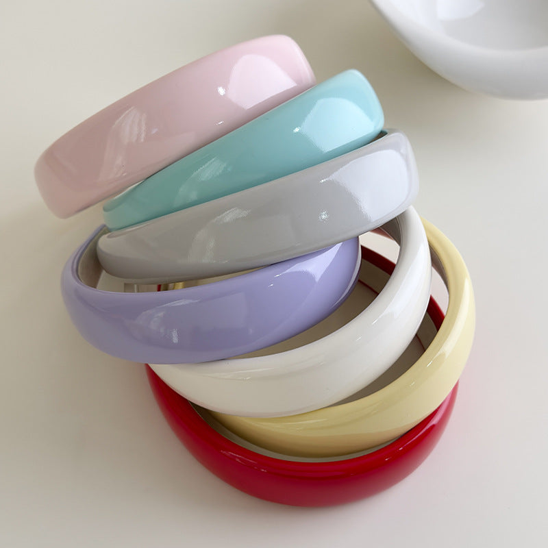 E廠-夏季多巴胺糖果色漆皮亮面皮海綿髮箍PU皮高顱頂純色頭箍髮卡髮飾「27077」25.06-3