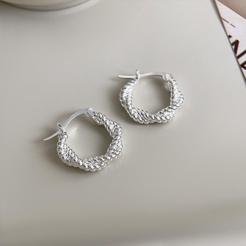 A廠-輕奢風高級感時尚通勤簡約百搭鍍14K麻花幾何圓形耳扣氣質耳飾女「3629-3630」24.03-2