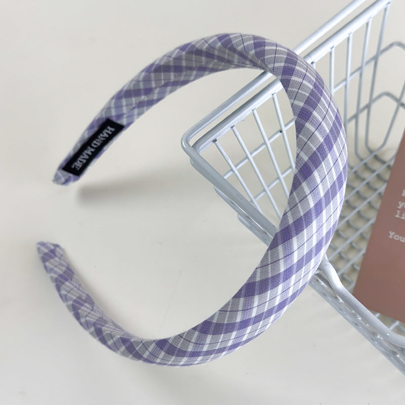 E廠-仙女紫~紫色格子純色髮箍女2025新款外出百搭高顱頂洋氣髮卡頭箍「26883」25.05-1