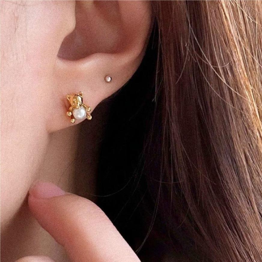 F廠-韓國韓版925純銀耳釘耳扣女小熊珍珠ins風小紅書耳環耳飾「C845」25.06-3