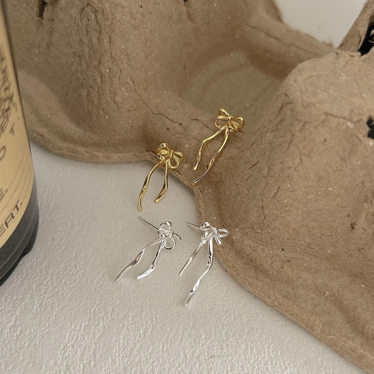 F廠-韓國韓版925純銀蝴蝶結耳釘耳環簡約氣質百搭ins風耳飾「C1296」25.04-4