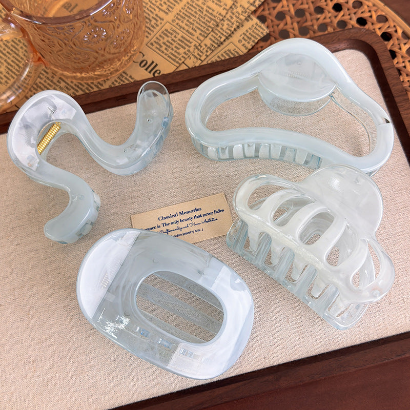 E廠-韓版果凍藍色系幾字形抓夾鯊魚夾高級感個性百搭後腦勺髮飾新款女「27314_3」25.08-4