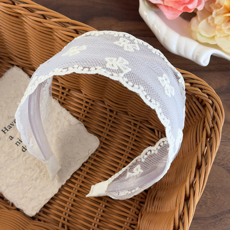 E廠-網紗蕾絲寬邊蝴蝶結防滑髮箍少女甜美百搭外出高顱頂頭箍髮卡髮捆「26927」25.05-3