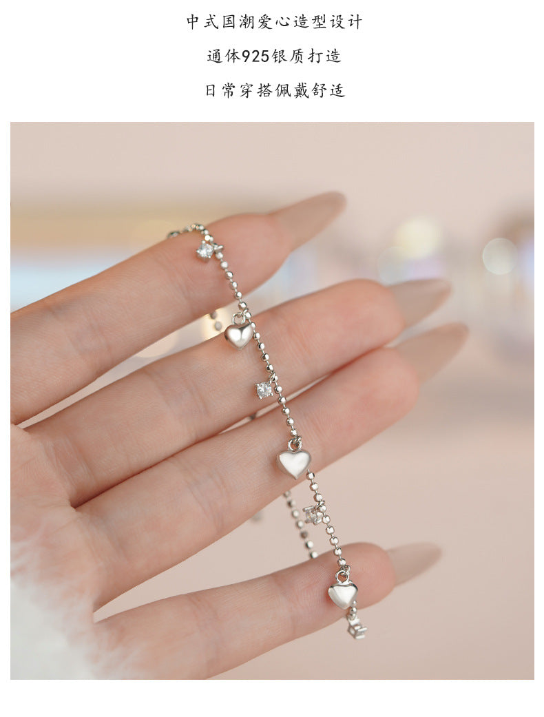 D廠-S925純銀愛心鋯石手鍊小眾韓風氣質文藝少女感清新手飾「YC4582SL_1」25.06-1