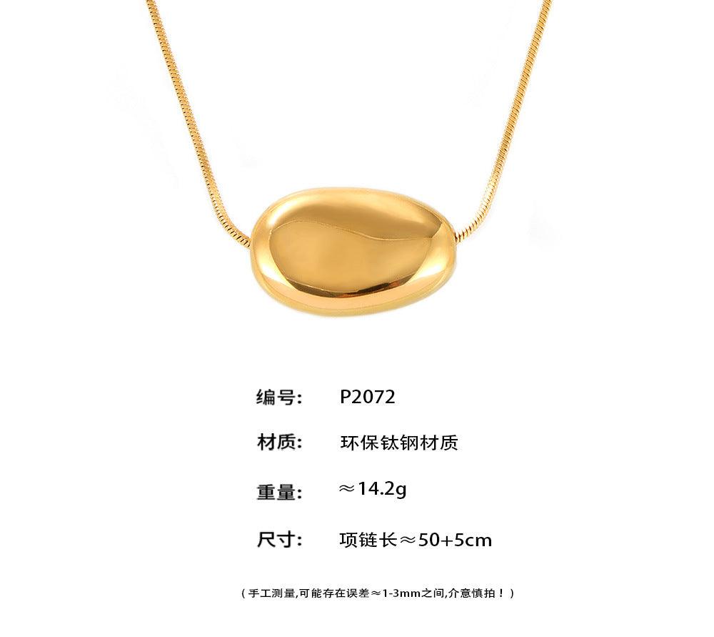 B廠-歐美INS風大號發財豆鎖骨項鍊鈦鋼鍍金雙層疊戴女款配飾潮「P2072-P1694」24.10-2
