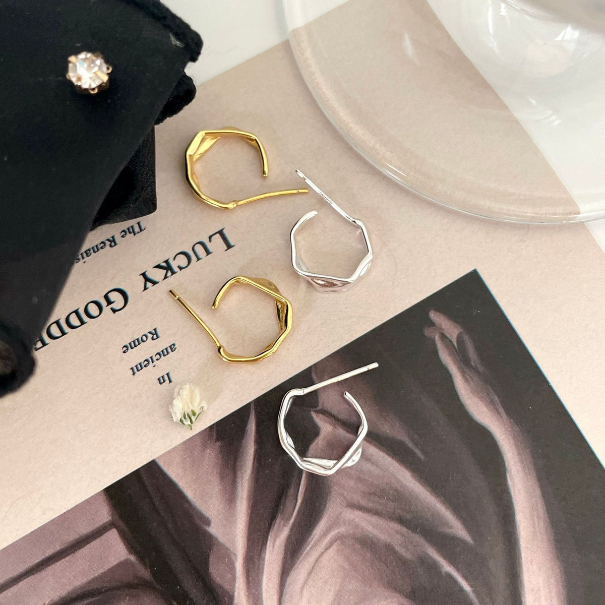 F廠-韓國韓版925純銀弧面折紋耳釘女簡約時尚ins風耳環耳飾「C880」25.08-1