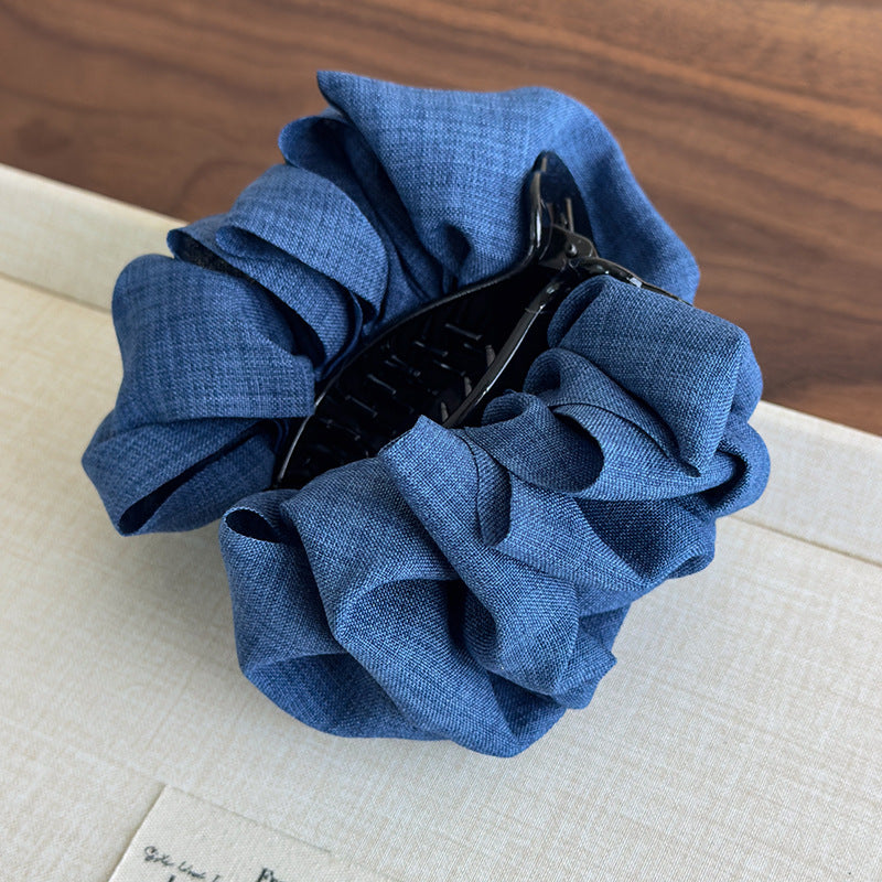 E廠-顯髮量神器!甜酷牛仔布藝褶皺泡泡蓬松丸子夾丸子頭神器馬尾夾女「27098」25.06-3