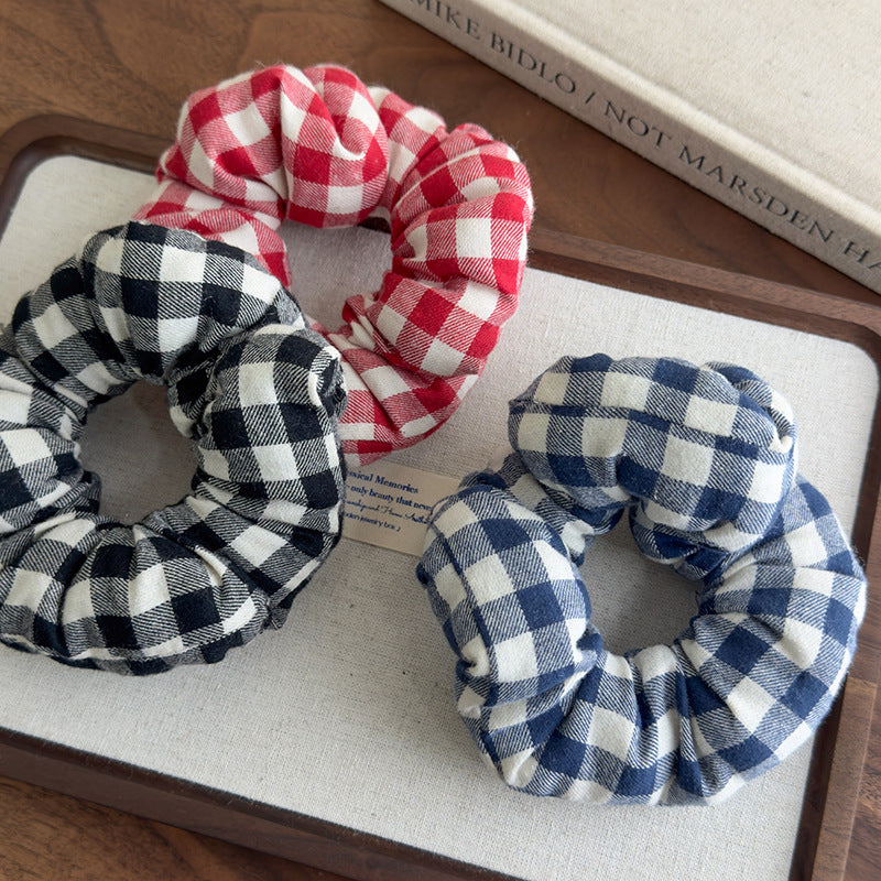 E廠-趙露思同款慵懶黑白格子充棉大腸髮圈頭繩髮飾頭花扎馬尾皮筋髮繩「27154」25.07-1