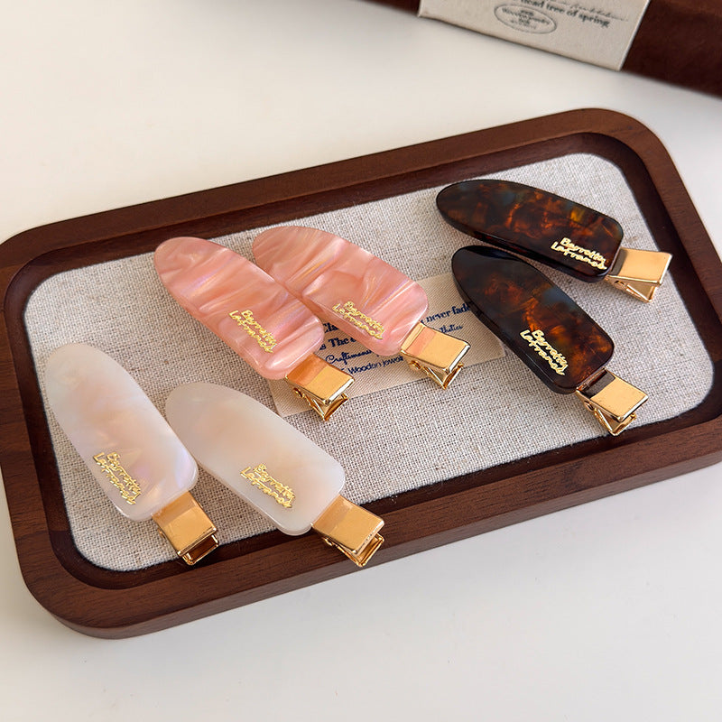 E廠-韓版炫彩醋酸髮夾時尚百搭幻彩玳瑁色金標鴨嘴夾碎髮瀏海夾側邊夾「27341」25.08-3