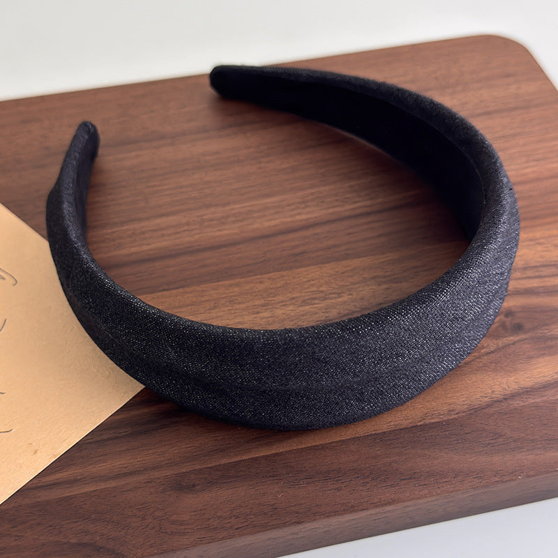 E廠-小清新風~韓系牛仔布藝簡約寬邊髮箍女款2025新款高顱頂頭箍髮飾「27250」25.07-4