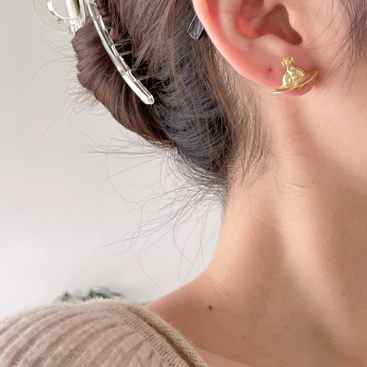 F廠-韓國韓版925純銀幾何土星耳釘女簡約時尚ins風耳環耳飾「C974」25.06-4