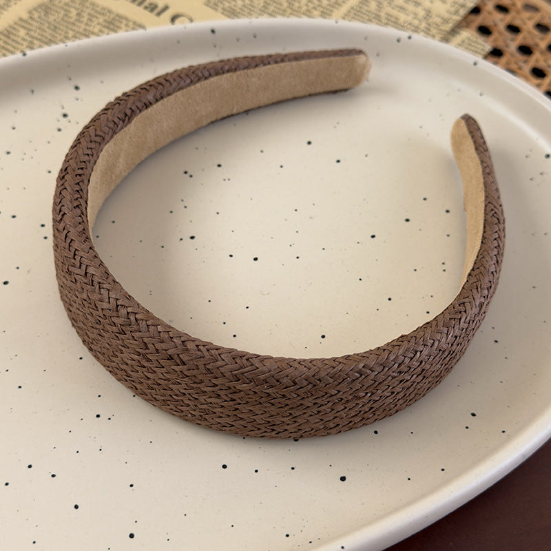 E廠-韓國ins夏季草編拉菲草寬邊髮箍百搭氣質純色頭箍壓髮髮卡髮飾女「27011」25.05-5