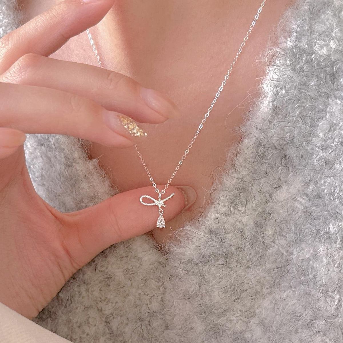 F廠-韓國韓版925純銀蝴蝶結鋯石項鍊氣質ins百搭小紅書項鍊「B1331」25.08-1