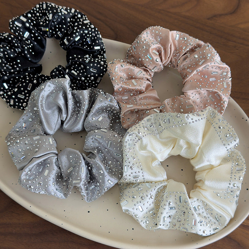 E廠-高級感水鑽大腸圈髮圈扎頭髮馬尾頭繩丸子頭皮筋寬邊水鑽髮箍髮飾「27061」25.06-2