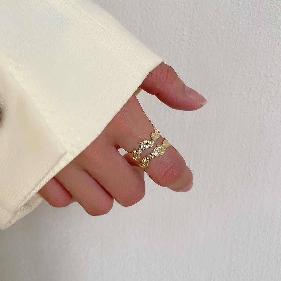 F廠-韓國東大門ins不規則褶皺雙層肌理S925純銀戒指女銀指環 批發「J1479」25.05-3