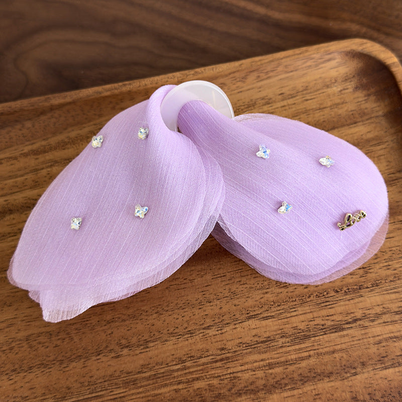 E廠-溫柔薄紗蝴蝶抓夾夢幻法式閃鑽網紗髮夾髮抓大號後腦勺盤髮鯊魚夾「26982」25.05-4