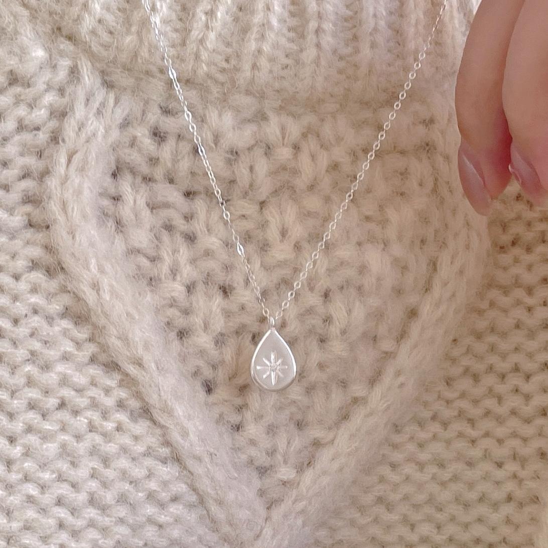 F廠-韓國韓版925純銀八芒星水滴項鍊簡約氣質ins網紅小紅書項「B1348」25.03-3