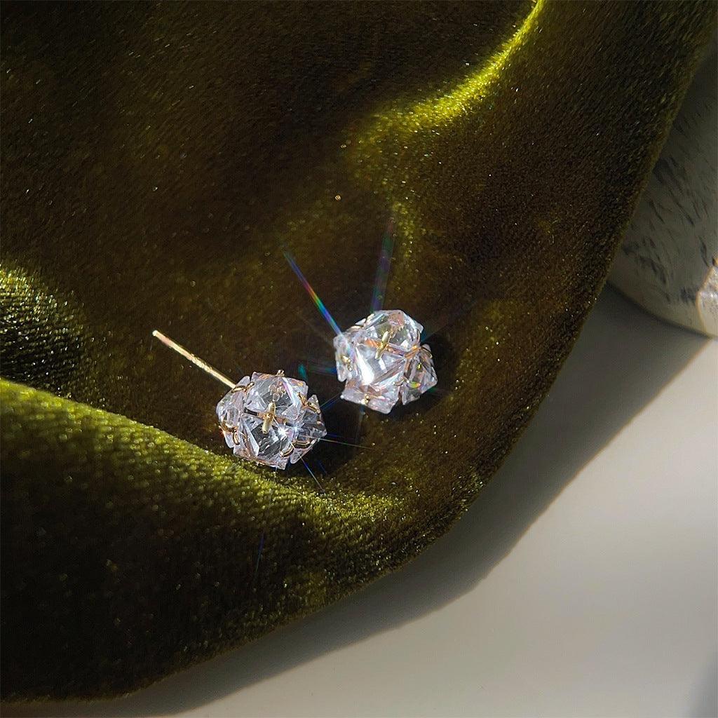 A廠-實物很閃高級感輕奢風立體多面鋯石鍍14K銀針耳飾工廠新款耳環女「3693」24.03-5