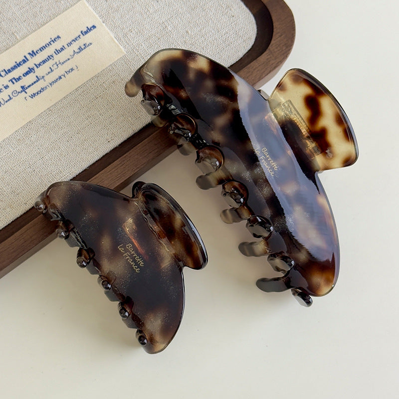 E廠-韓國ins老錢風焦糖細閃豹紋醋酸抓夾法式復古高級感鯊魚夾子頭飾「27179」25.07-1