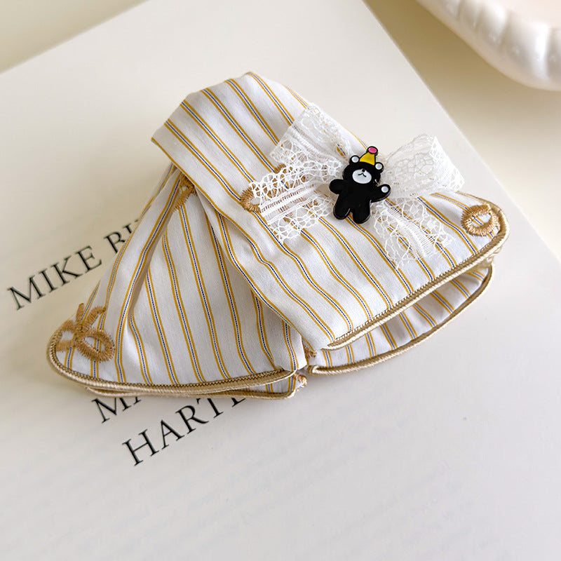 E廠-韓系甜美條紋小熊蝴蝶結三角抓夾大號髮量大2025新款後腦勺鯊魚夾「27170」25.07-1