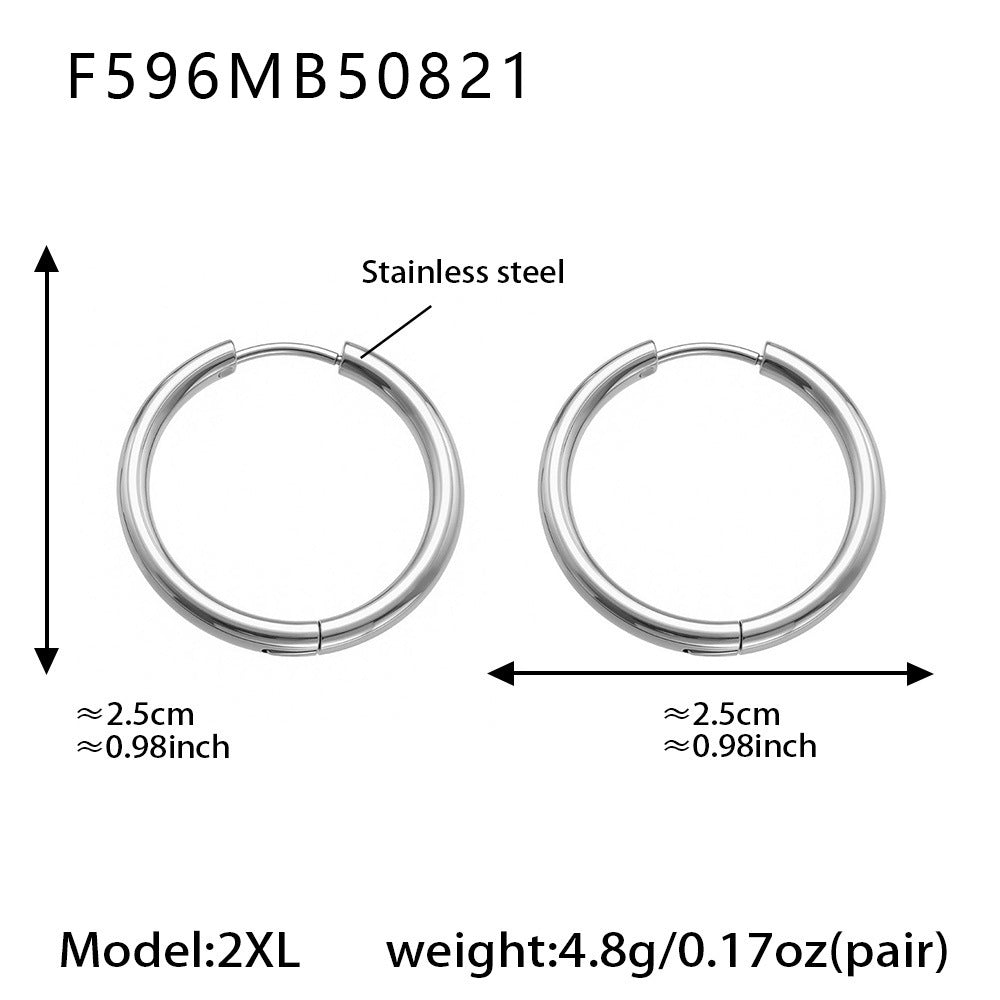 B廠-ins小眾設計感不鏽鋼幾何素圈耳環百搭時尚耳飾鍍18k金批發「F596」25.08-5