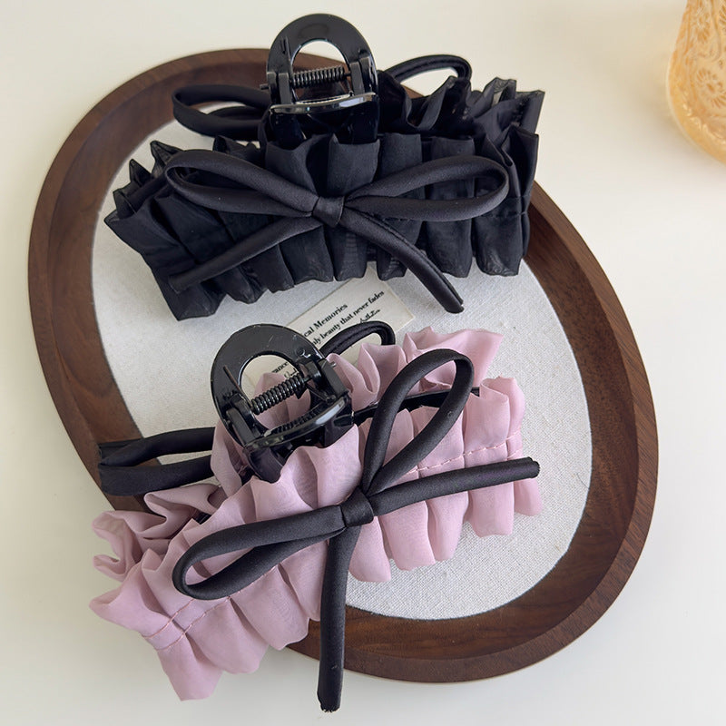 E廠-韓系復古法式褶皺裙擺蝴蝶結髮抓甜美小眾高級氛圍感抓夾髮飾頭飾「27116」25.06-4