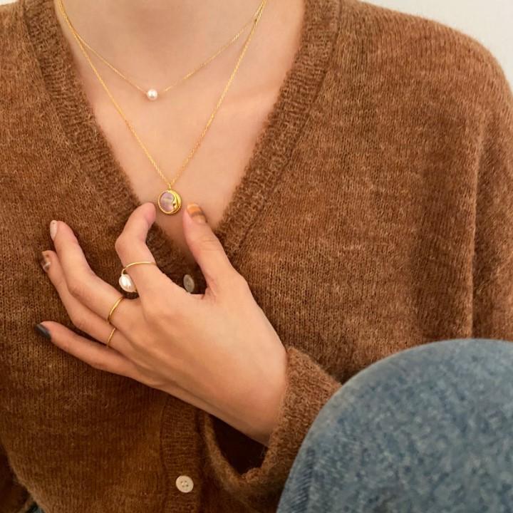 F廠-韓國韓版925純銀INS 小紅書珍珠米珠項鍊銀飾品簡約項鍊「B1080」25.04-4