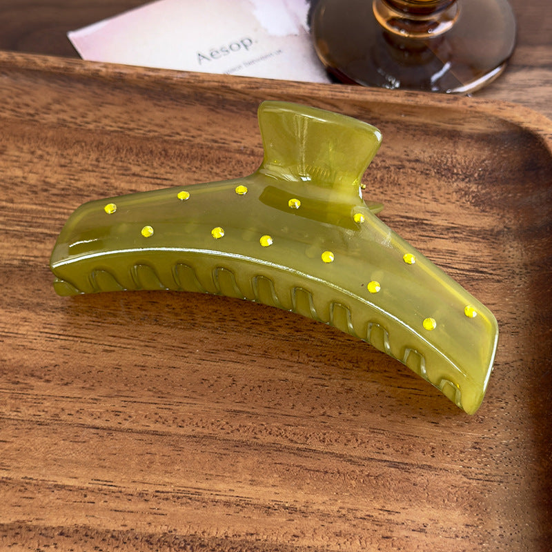 E廠-韓版髮飾頭飾氣質甜美清透感鑲鑽壓克力抓夾髮抓春夏彩色樹脂抓夾「27015」25.05-5