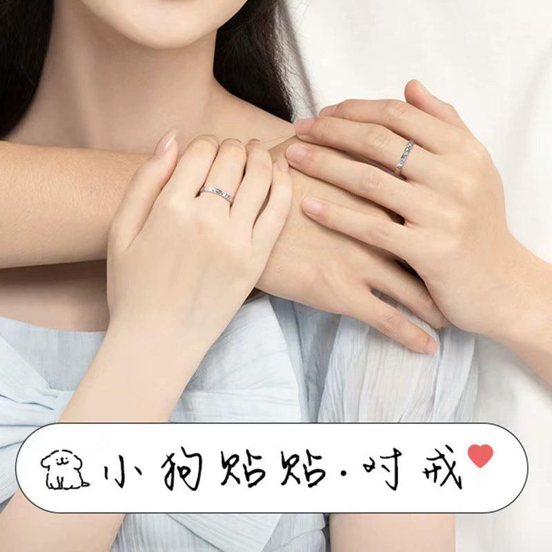 G廠-小狗貼貼情侶戒指簡約高級感帕恰狗愛心對戒時尚表白字母開口指環「J2107」25.03-4