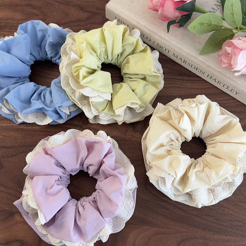 E廠-彩色布藝蕾絲雙層大號髮圈新款高彈力大腸圈髮飾洛麗塔風扎髮髮繩「26671」25.03-3