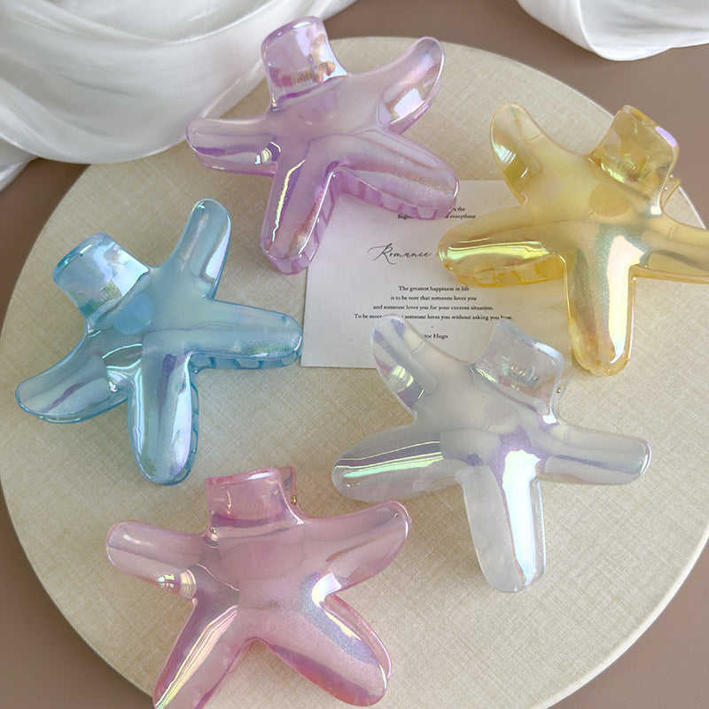 E廠-韓版個性甜美百搭大號彩色海星雞蛋花抓夾度假風簡約花朵鯊魚夾女「27045」25.06-1