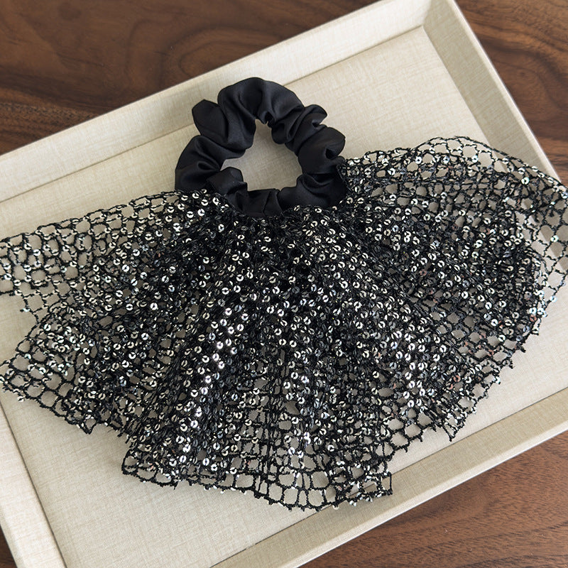 E廠-韓版森系亮片超仙大腸髮圈2025新款法式鏤空裙擺芭蕾風甜美髮飾女「27056」25.06-2