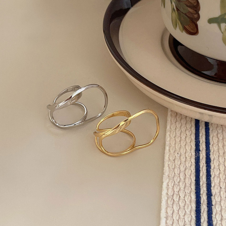 F廠-跨境歐美韓國雙層925純銀橢圓戒指簡約輕奢朋克指環戒指批發代發「J1433」25.09-1