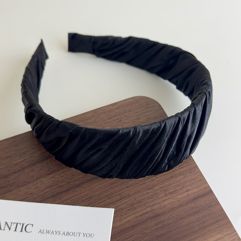 E廠-高品質低飽和度緞面質感褶皺髮箍女高顱頂布藝纏繞寬邊壓髮頭箍「27130」25.06-4