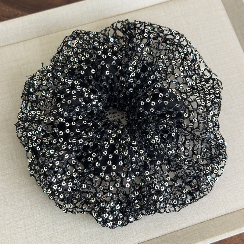 E廠-韓版森系亮片超仙大腸髮圈2025新款法式鏤空裙擺芭蕾風甜美髮飾女「27056」25.06-2