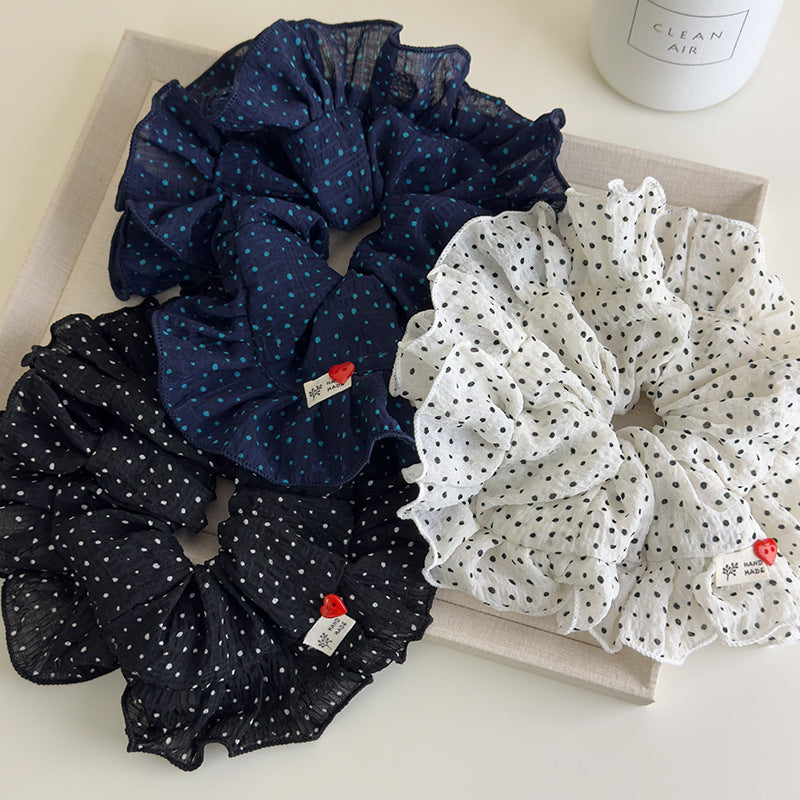 E廠-韓系慵懶風波點荷花邊大腸髮圈女高級感扎頭髮超大號百搭頭繩髮圈「27038」25.06-1