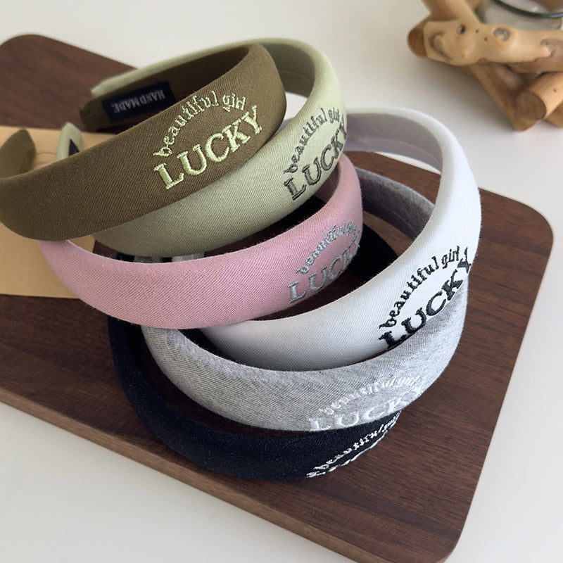 E廠-韓國網紅同款髮箍女布藝高顱頂刺繡字母髮箍髮卡百搭簡約頭箍髮飾「27082」25.06-3