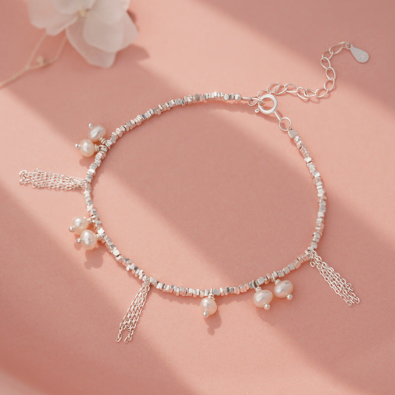 D廠-S925純銀珍珠碎銀子流蘇手鍊精緻復古個性時尚溫柔手飾「YC4020SL_1」25.08-4