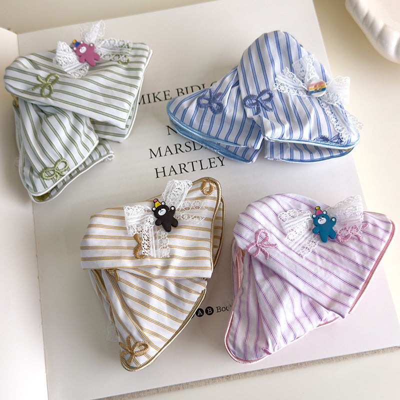 E廠-韓系甜美條紋小熊蝴蝶結三角抓夾大號髮量大2025新款後腦勺鯊魚夾「27170」25.07-1