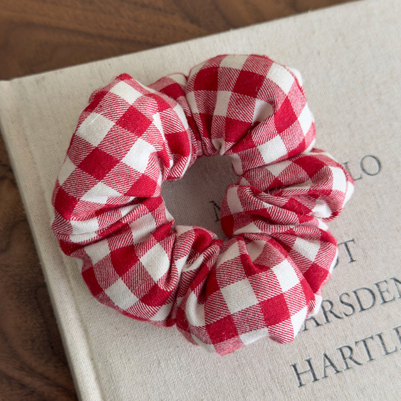 E廠-趙露思同款慵懶黑白格子充棉大腸髮圈頭繩髮飾頭花扎馬尾皮筋髮繩「27154」25.07-1