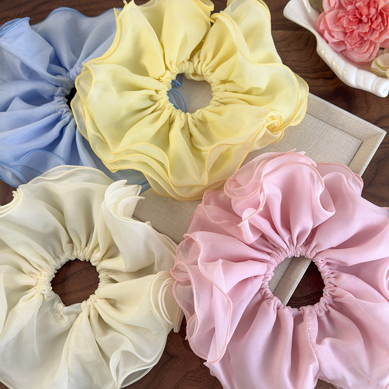 E廠-甜美加大號雙層雪紡網紗大腸髮圈女扎頭髮丸子頭髮繩側低馬尾頭繩「26893」25.05-1