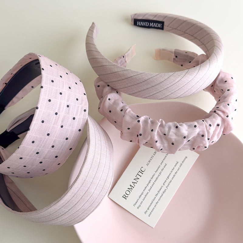 E廠-甜美粉色系波點褶皺寬邊髮箍女洗臉壓髮頭箍少女心溫柔髮捆髮飾夏「27177」25.07-1